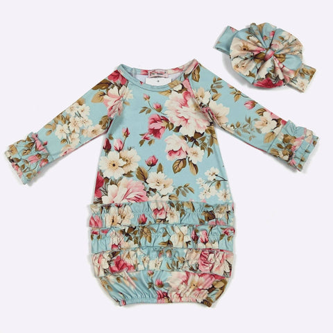 Rosy Aqua Baby Gown