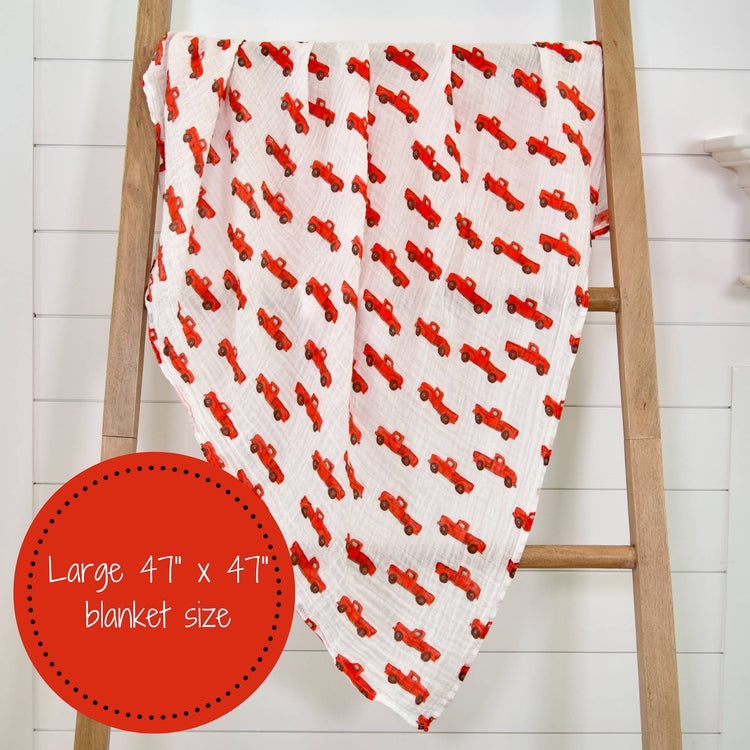 Truckin' On Baby Muslin Swaddle Blanket