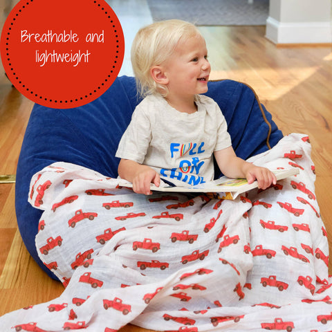 Truckin' On Baby Muslin Swaddle Blanket