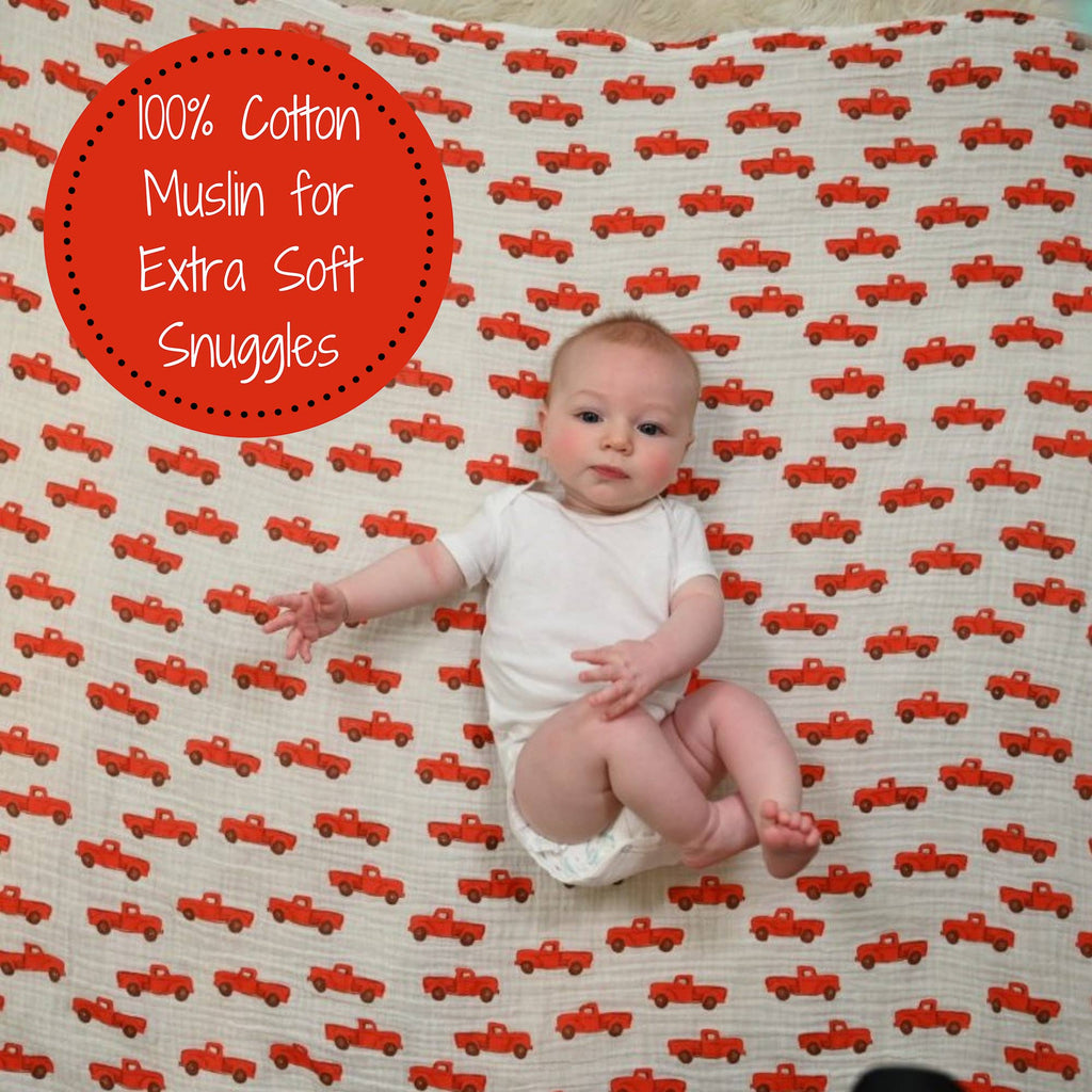 Truckin' On Baby Muslin Swaddle Blanket