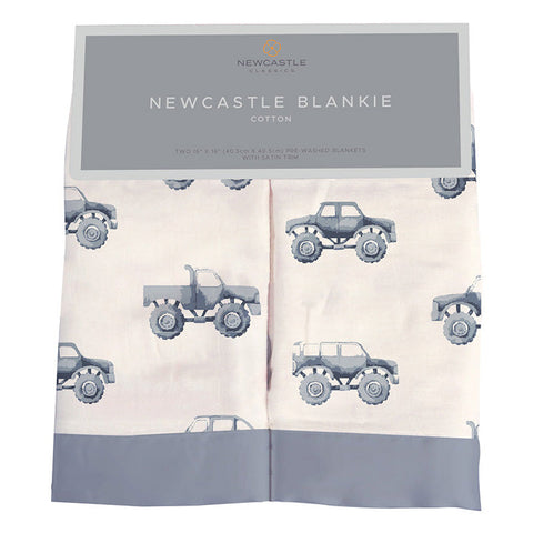 Indigo Monster Trucks Cotton Blankie 2 Pack
