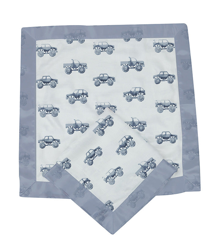 Indigo Monster Trucks Cotton Blankie 2 Pack