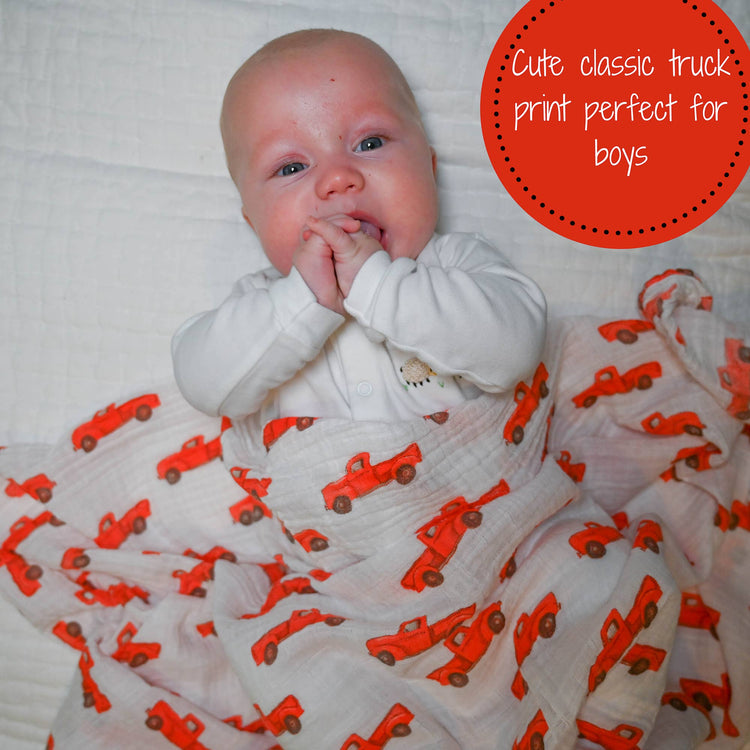 Truckin' On Baby Muslin Swaddle Blanket