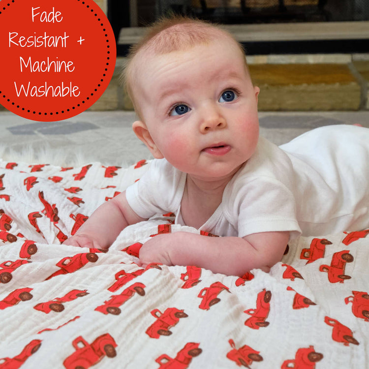 Truckin' On Baby Muslin Swaddle Blanket